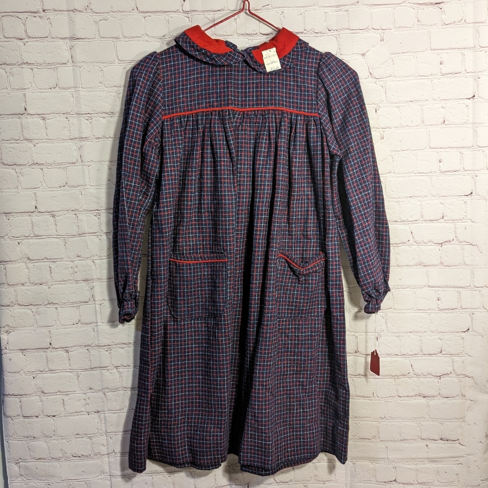 NWT Vintage Creation House Dress  Nightgown Tweed Plaid Peter Pan Collar Pockets